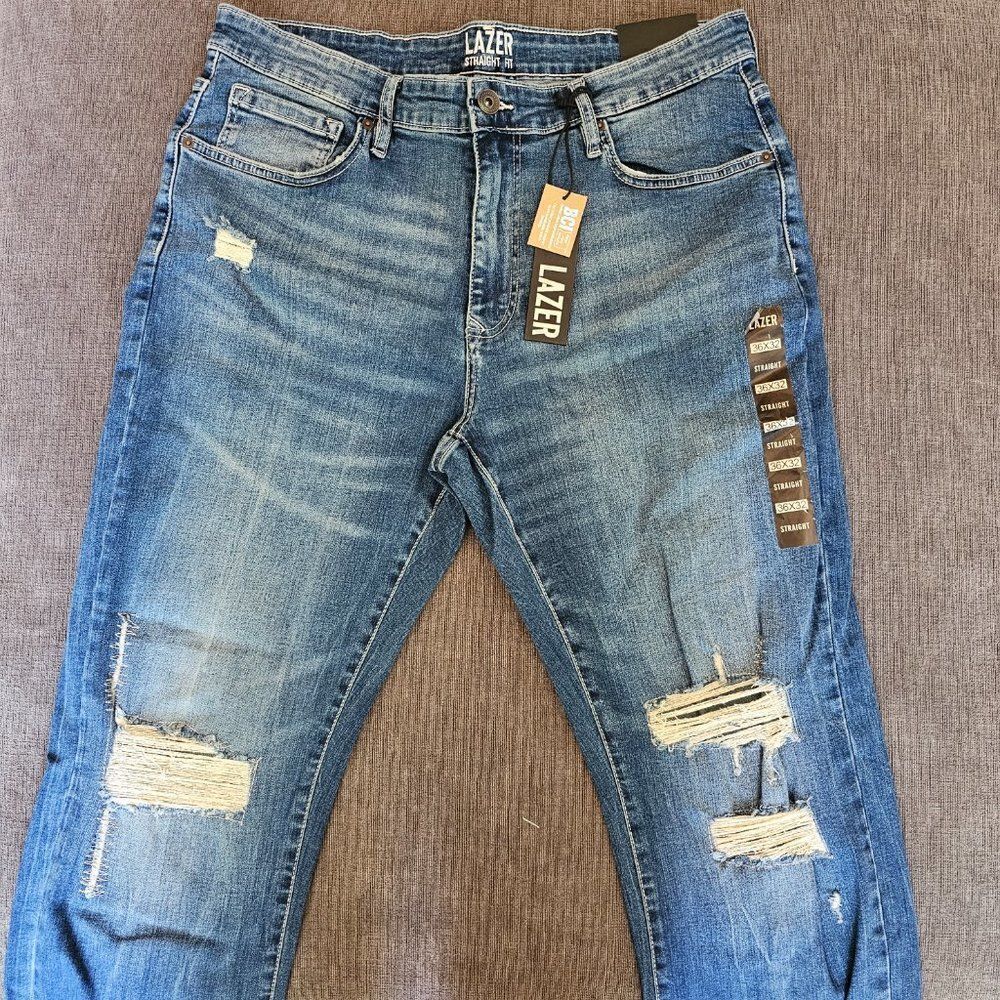 Lazer Men's Straight Leg Opening Regular Fit Blue Distressed Jeans Size 36x32 - Picture 10 of 14